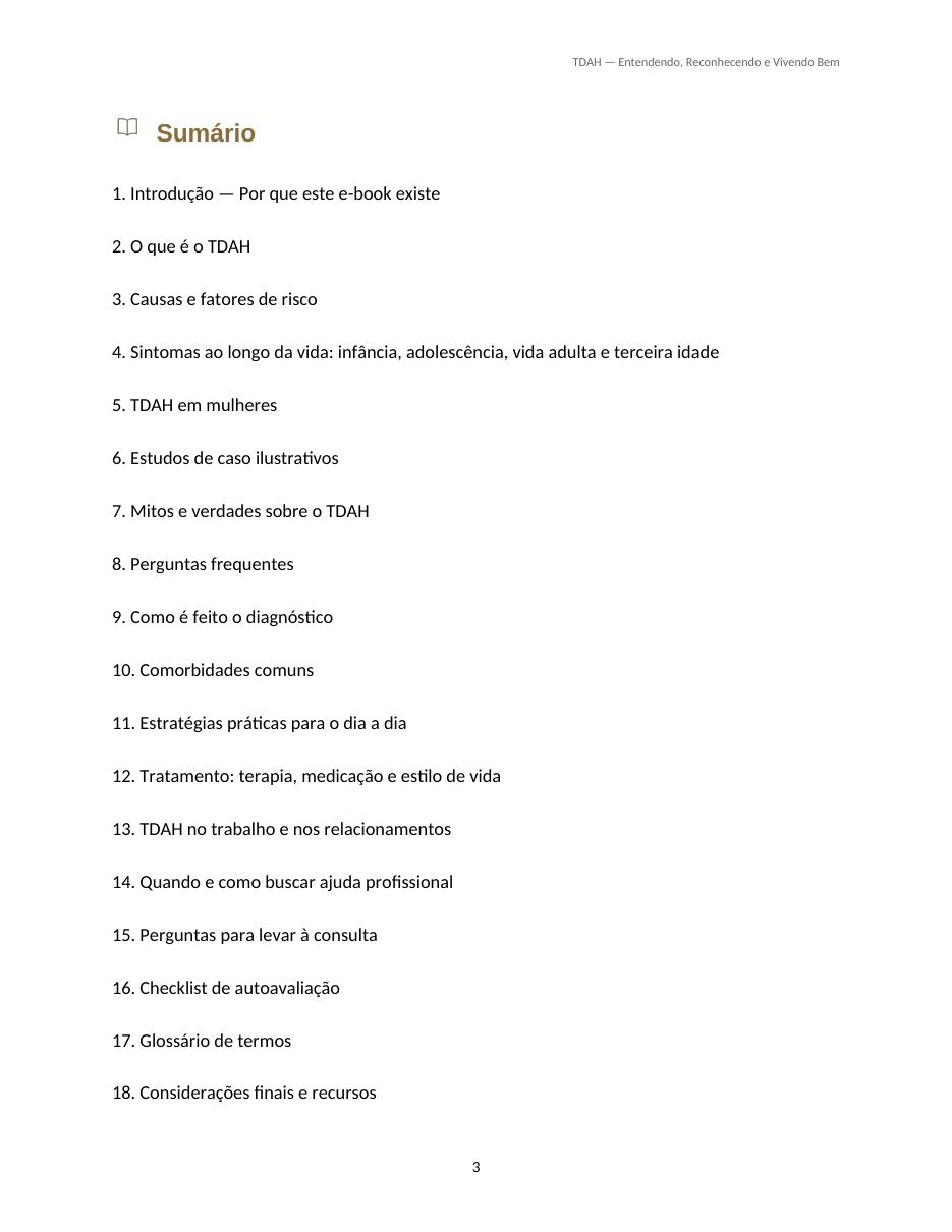 Página do sumário do e-book de TDAH